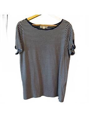 Michael Kors Navy and White Striped Short Sleeve Top XL